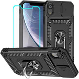 For Iphone Xr Phone Case With Hd Screen Protector: [Military Grade 20Ft. Drop Tested] Ring Shockproof Protective Phone Case For - Iphone Xr (Black)