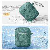 Flower Engraved Cover For Airpods Case, Stylish Soft Silicone Protector With Keychain Compatible With Apple Airpod 1St/2Nd Generation Charging Case, Front Led Visible, Pine Green