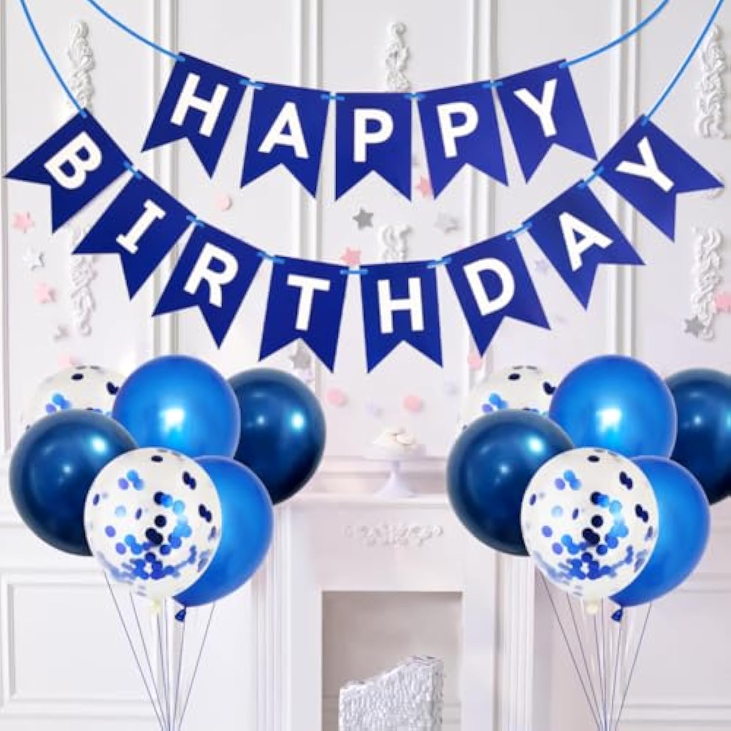 Happy Birthday Banner Balloons For Men Boy Him, Blue Birthday Decorations Sign With 12 Inch Balloons Hanging Party Supplies For Wall Home Office