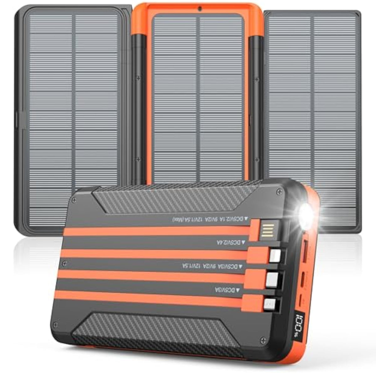 Power Bank Solar Charger 46800Mah Built In 4 Cables 3 Foldable Solar Panels, Pd20W Fast Charging Portable Charger, Led Display Powerbank Usb C In/Output, External Battery Pack With Sos Camping Light