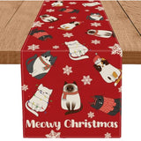 Cat Christmas Table Runner Meowy Christmas Snowflake Red Table Decoration For Winter Xmas Holiday Kitchen Dining Home Party 13X72 Inch