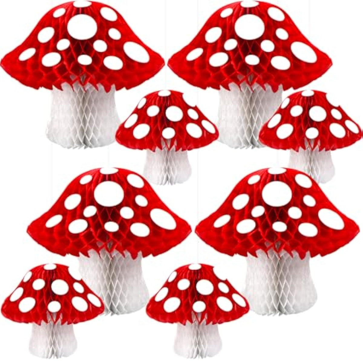 8Pcs Mushroom Honeycomb Decor Mushroom Shaped Tissue Paper Pom Decorations For Jungle Wonderland Themed Birthday Party 3D Mushroom Honeycomb Centerpiece For Fairy Baby Shower Garden Decoration