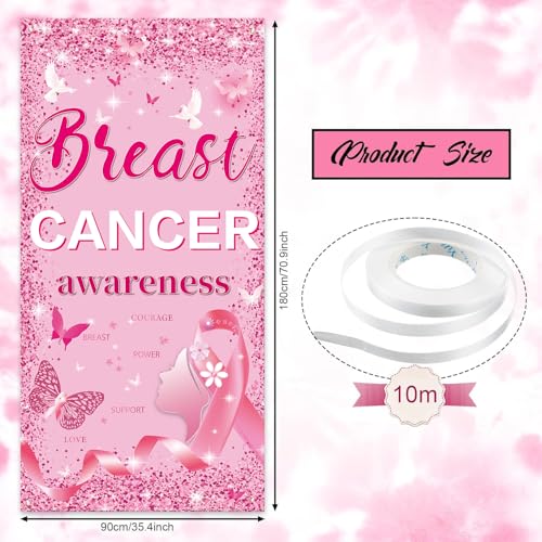 Breast Cancer Awareness Door Decorations Breast Cancer Awareness Banner Breast Cancer Awarenesss Door Banner for October Breast Cancer Month Party Decorations, 71 x 35 Inch (PINK)