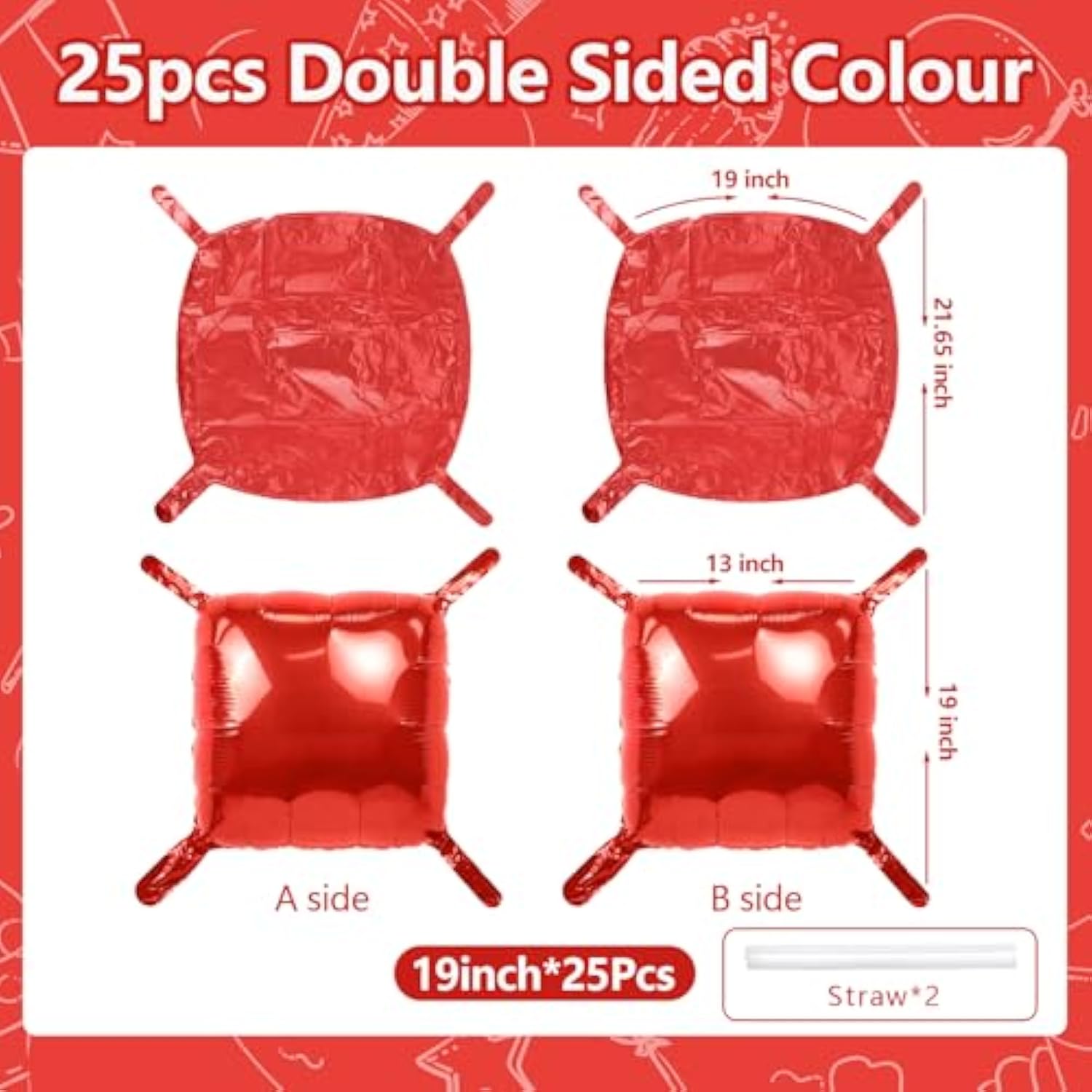 25Pcs Red Square Foil Balloons Wall Backdrop Metallic Double Sided Red Christmas Balloon Tunnel Arch Kit For Christmas Birthday Baby Shower Valentine‘S Day Party Decoration