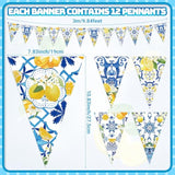 5 Pcs Blue Tiles Lemon Decor Lemon Bunting Banners Blue Tiles Paper Pennant Garlands Lemonade Hanging Triangle Flags For Wedding Birthday Bridal Shower Bachelorette Party Decorations