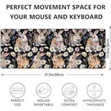 Floral Bunny Gaming Mouse Pad, Cute Rabbits With Daisies Large Desk Mat For Computer, Extended Keyboard Laptop Mouse Pads 31.5×11.8In, Non Slip Rubber Mousepad For Office Decor Gifts