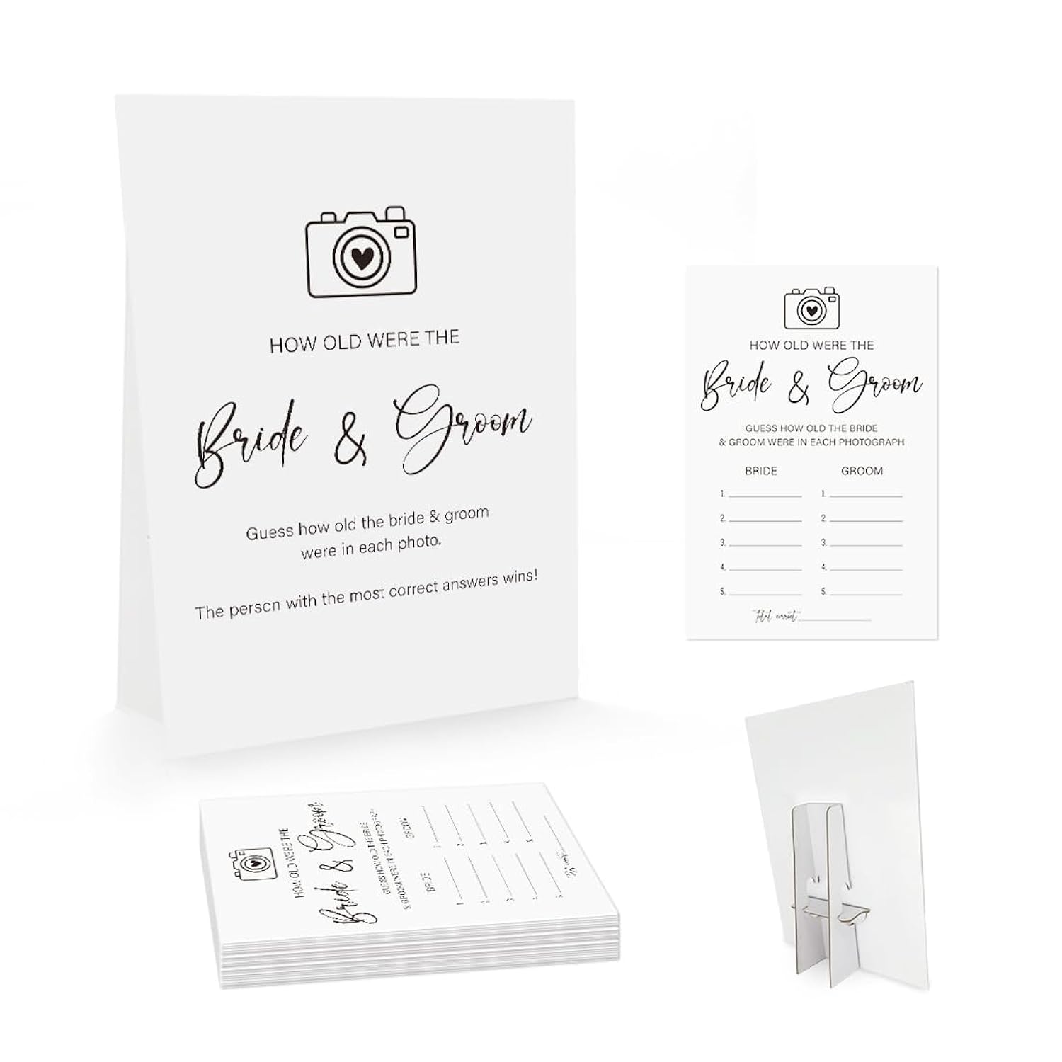 Minimalist How Old Were The Bride And Groom Game, Guessing The Age Photo Game Set, Bridal Shower Wedding Shower Game (1 Sign And 30 Cards)-Bng19