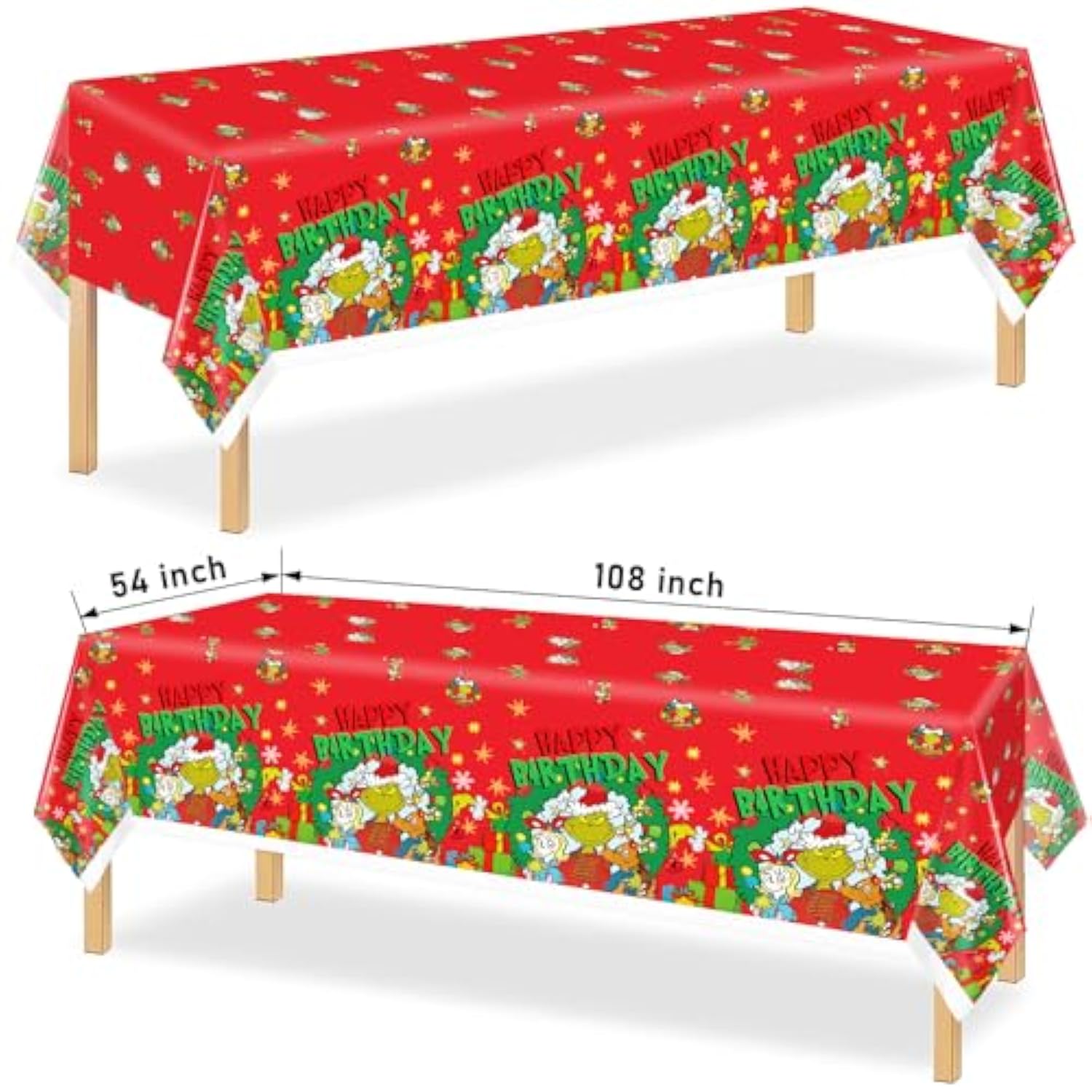 182Pcs Christmas Birthday Banner And Decorations - Green Monster Christmas Birthday Party Supplies With Bnaner, Paper Plates, Balloons, Tablecloth, Napkins, Forks Cups And Foil Curtains