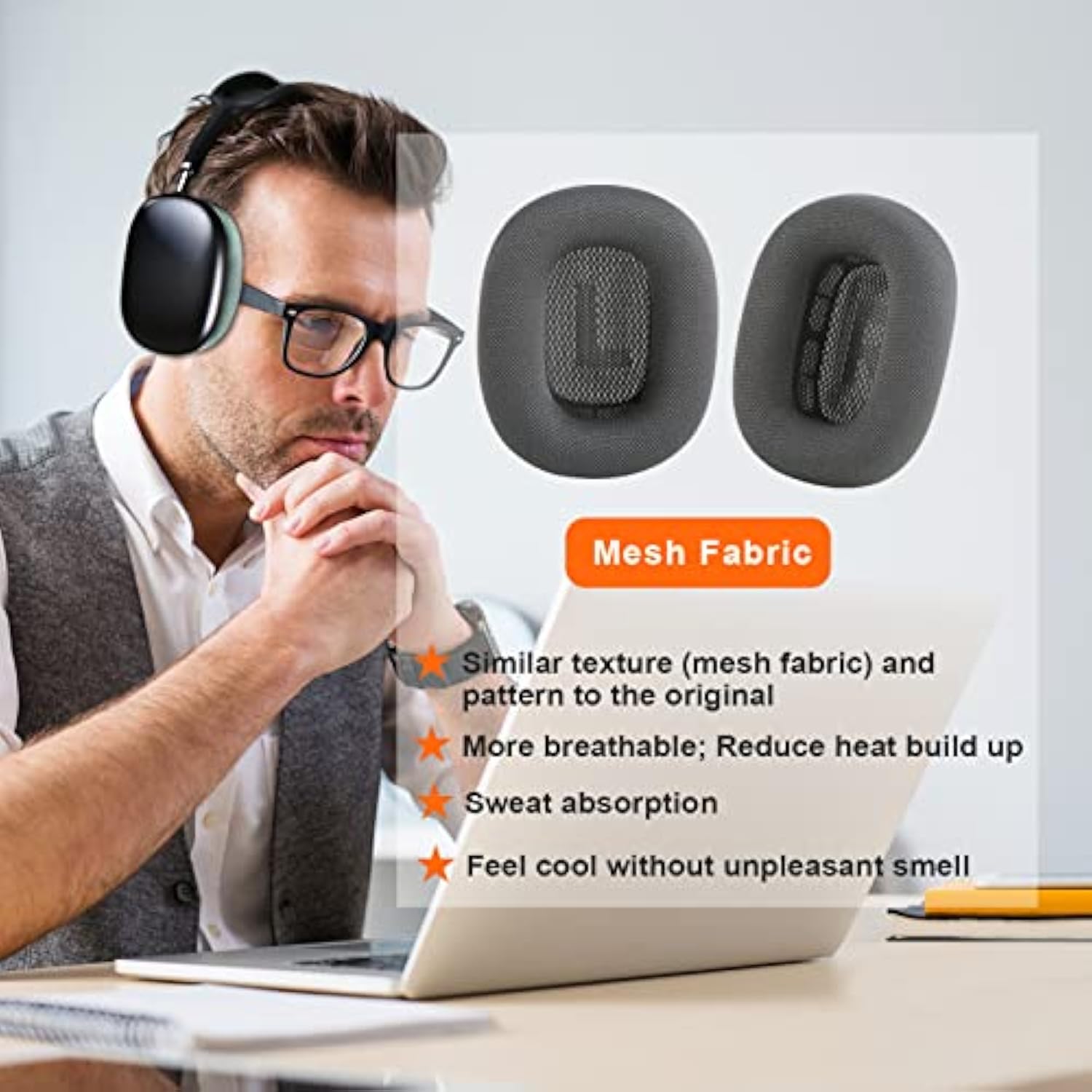 Earpads Earcups Earmuff For Airpods Max Magnetic Ear Cushions Replacement Parts With Knit-Mesh Canopy, Memory Foam And Magnet Pink Red