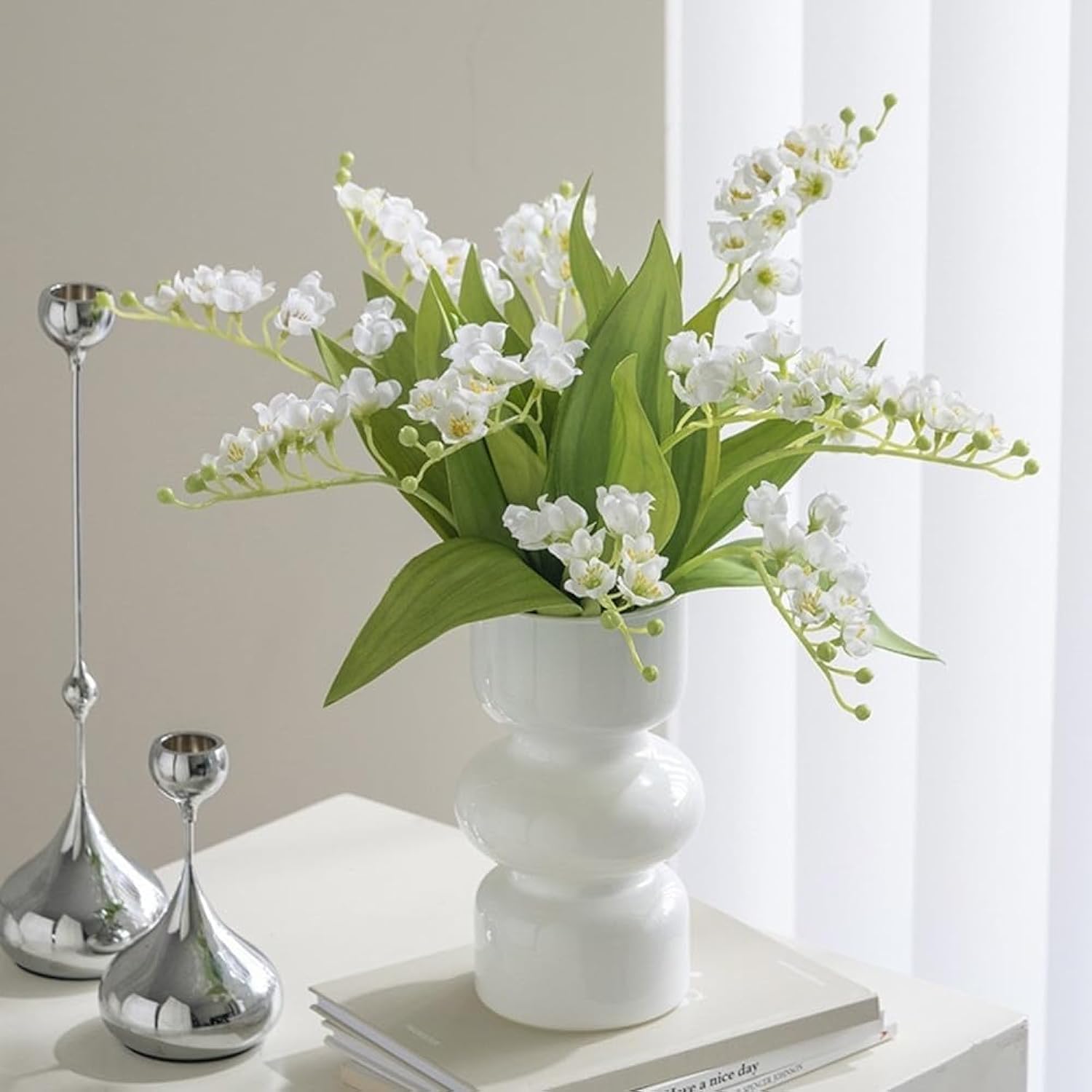 6 Branch Lily Of The Valley Artificial Flowers,Simulation Lily Of The Valley Silk Flower,Outdoor Bridal Wedding Bouquet For Home Garden Party Wedding Decoration