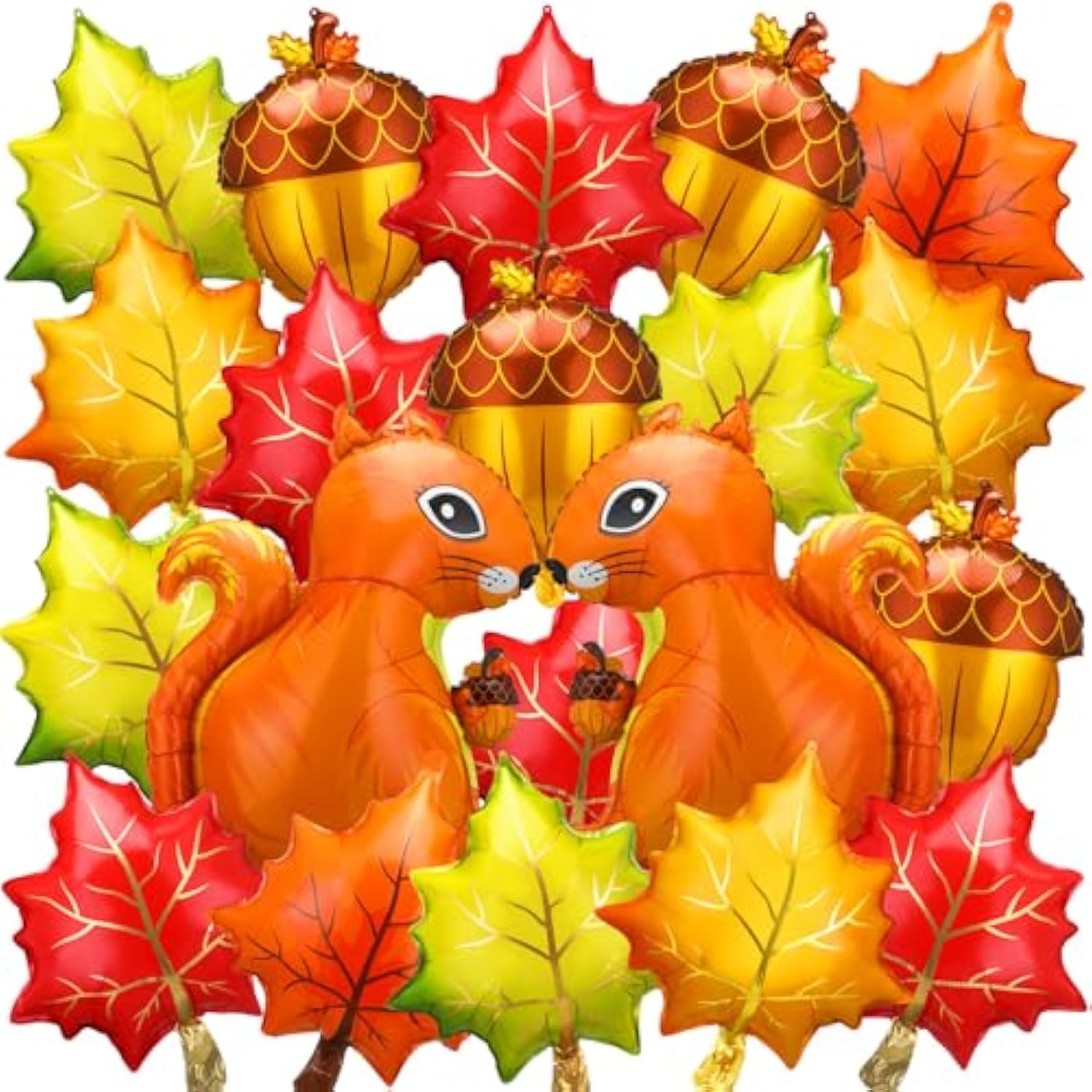 24PCS Fall Thanksgiving Balloons Maple Leaf Pine Cone Squirrel Party Decor