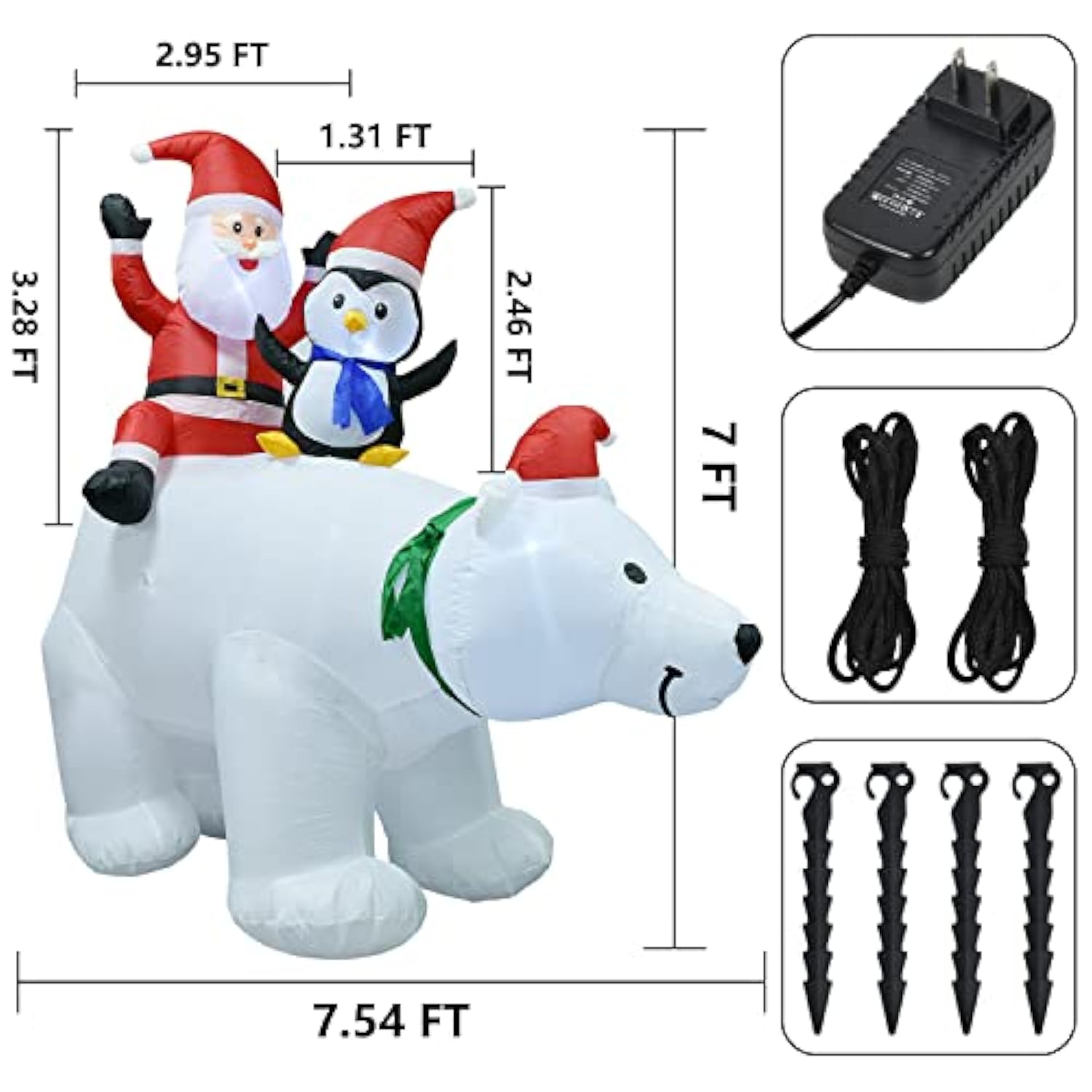 7Ft Lighted Christmas Inflatable Polar Bear With Santa Claus And Penguine Christmas Decoration For Christmas Party Yard