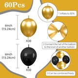 Black Gold Link Balloons 60pcs Metallic Latex for Party Decorations