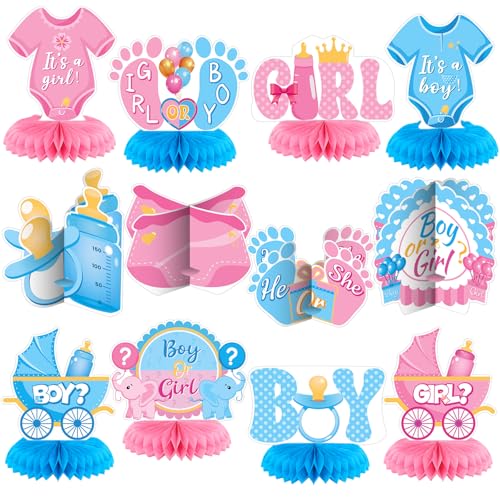 12 Pcs Gender Reveal Decorations - Boy or Girl Honeycomb Centerpieces for Table, Pink Blue Gender Reveal Table Decorations for Baby Shower, Pregnancy Announcement Party Supplies