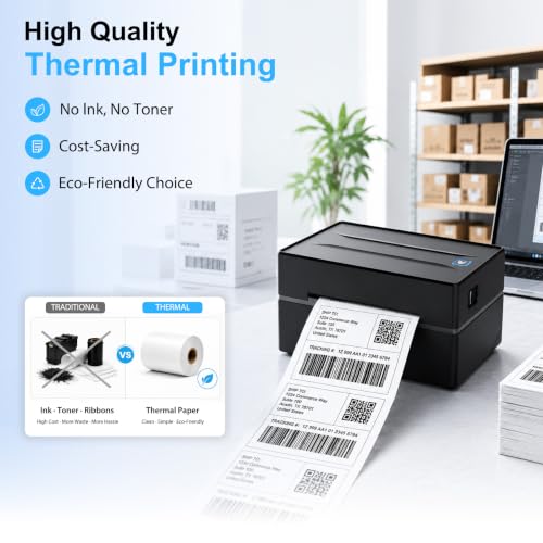 Bluetooth Thermal Shipping Label Printer: 4X6 Wireless Label Maker With Tape For Small Business - Compatible With Iphone, Android, Windows & Mac, Widely Used For Usps Ups Ebay Shopify Etsy