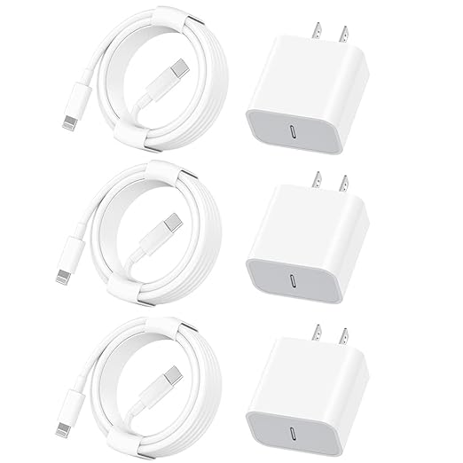 3 Pack 20W USB C Fast Charger with 6FT Lightning Cable for iPhone 14 13 12 11 Wall Charger