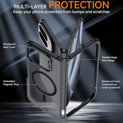 Magnetic Case For Google Pixel 10 Pro Fold, Pixel Fold Case For Magsafe Compatible Wireless Charging, Skin-Friendly & Smooth Touch, Military-Grade Shockproof & Drop-Proof Cover, Slim, Black
