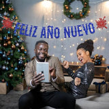 Feliz Anos Nuevo Banner Spanish 2025 Red Blue Glitter Party Decoration