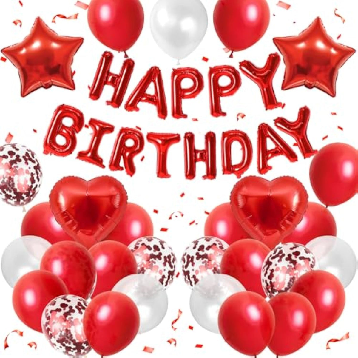 Red Birthday Decorations For Girls,Red And White Balloons Happy Birthdays Banner Balloon Heart And Star Foil Balloons For Women Girls Birthday Baby Shower Party Decorations