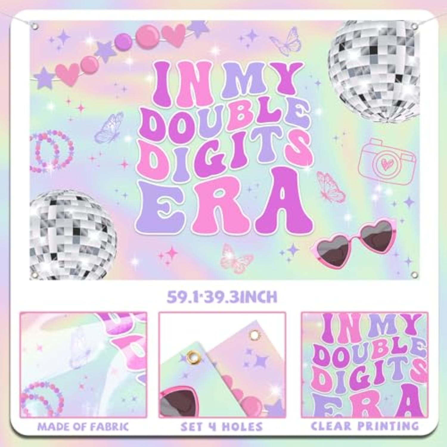Iridescent 10th Birthday Banner for Girls Music Superstar Party Decor 59x39 Inch
