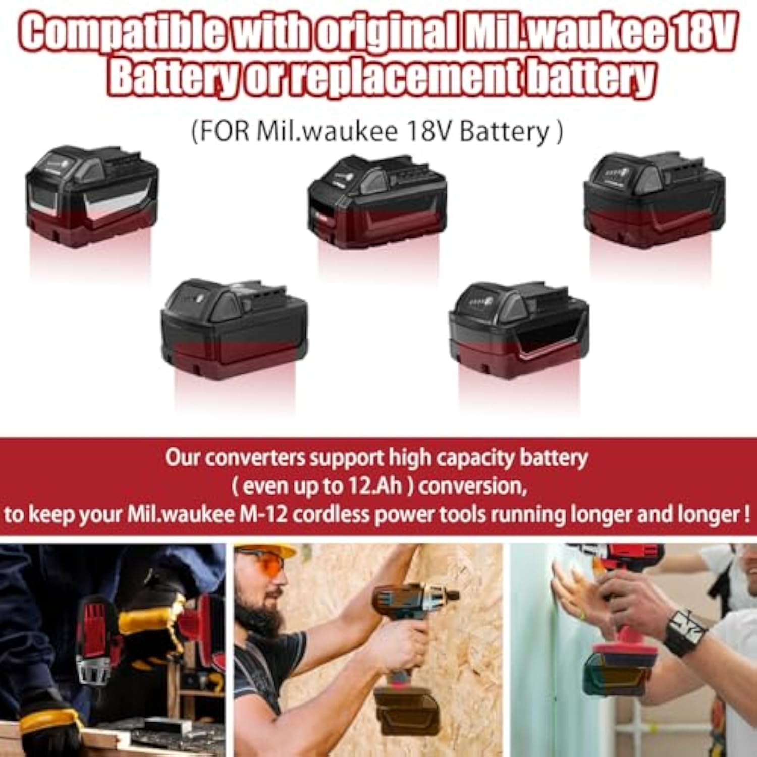 For Dewalt&For Milwaukee 18V Battery To For Milwaukee 12V Tool Adapter,Replacement For M-12 Battery 48-11-2410 48-11-2411 48-11-2420 Compatible With M-12 Cordless Power Tools