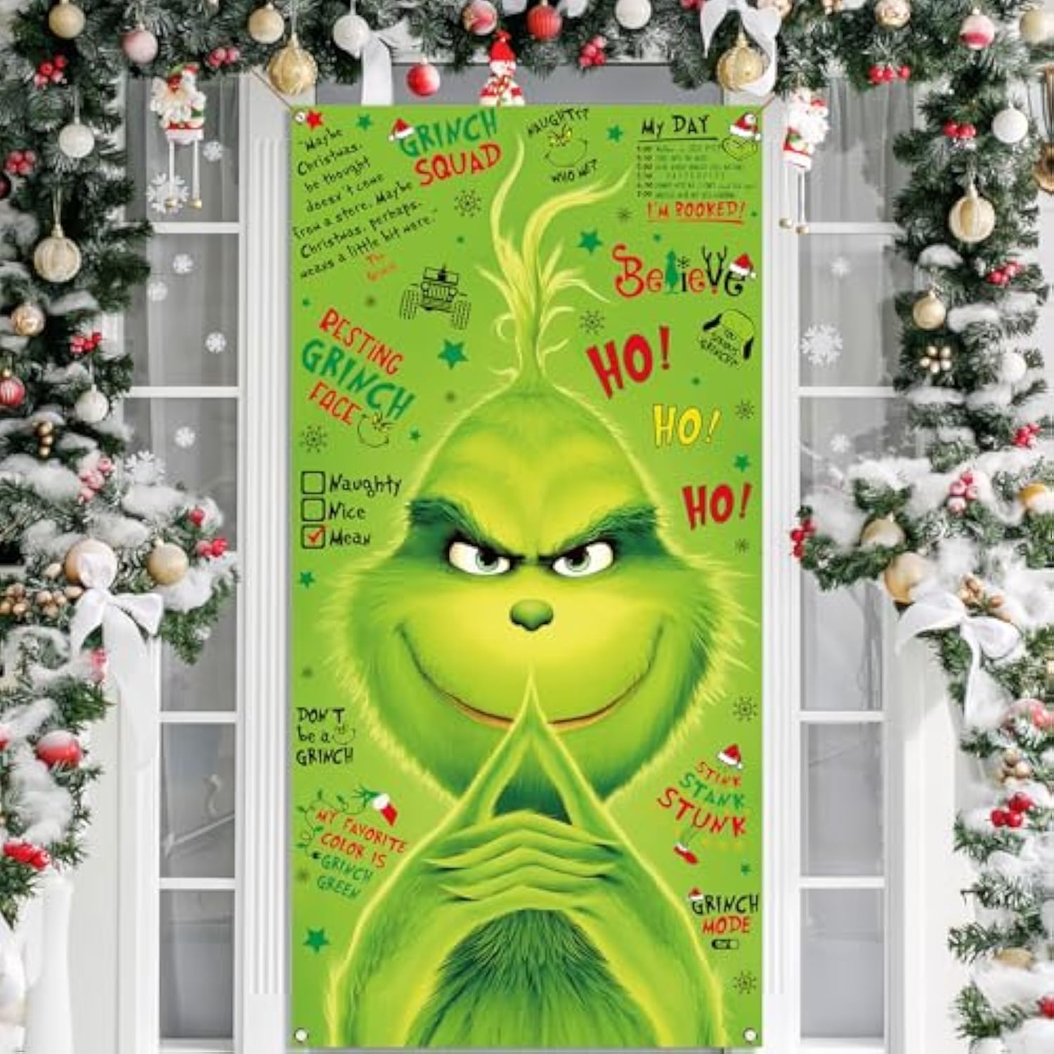 Merry Christmas Door Cover Green Christmas Decoration Winter Birthday Party Decor Front Door Banner