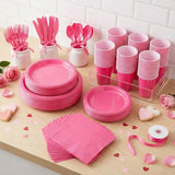 210Pcs Hot Pink Plates, Disposable Dinnerware Set, Including Hot Pink Plastic Plates, 12Oz Cups, Plastic Cutlery And Napkins Serve 30 Guests, Plastic Plates For Party And Valentine,Galentines