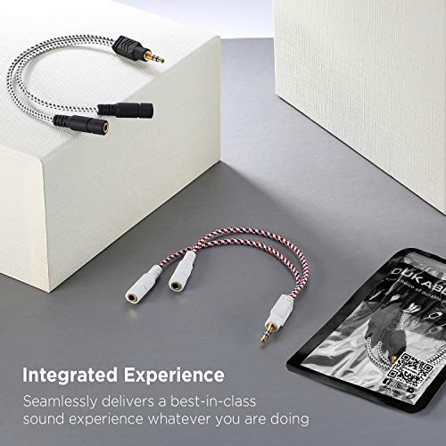Headphone Splitter, Knitted 3.5mm Audio Splitter TRS 3-Pole Aux Splitter Cable for Headphones Earphones Speakers -Zebra White