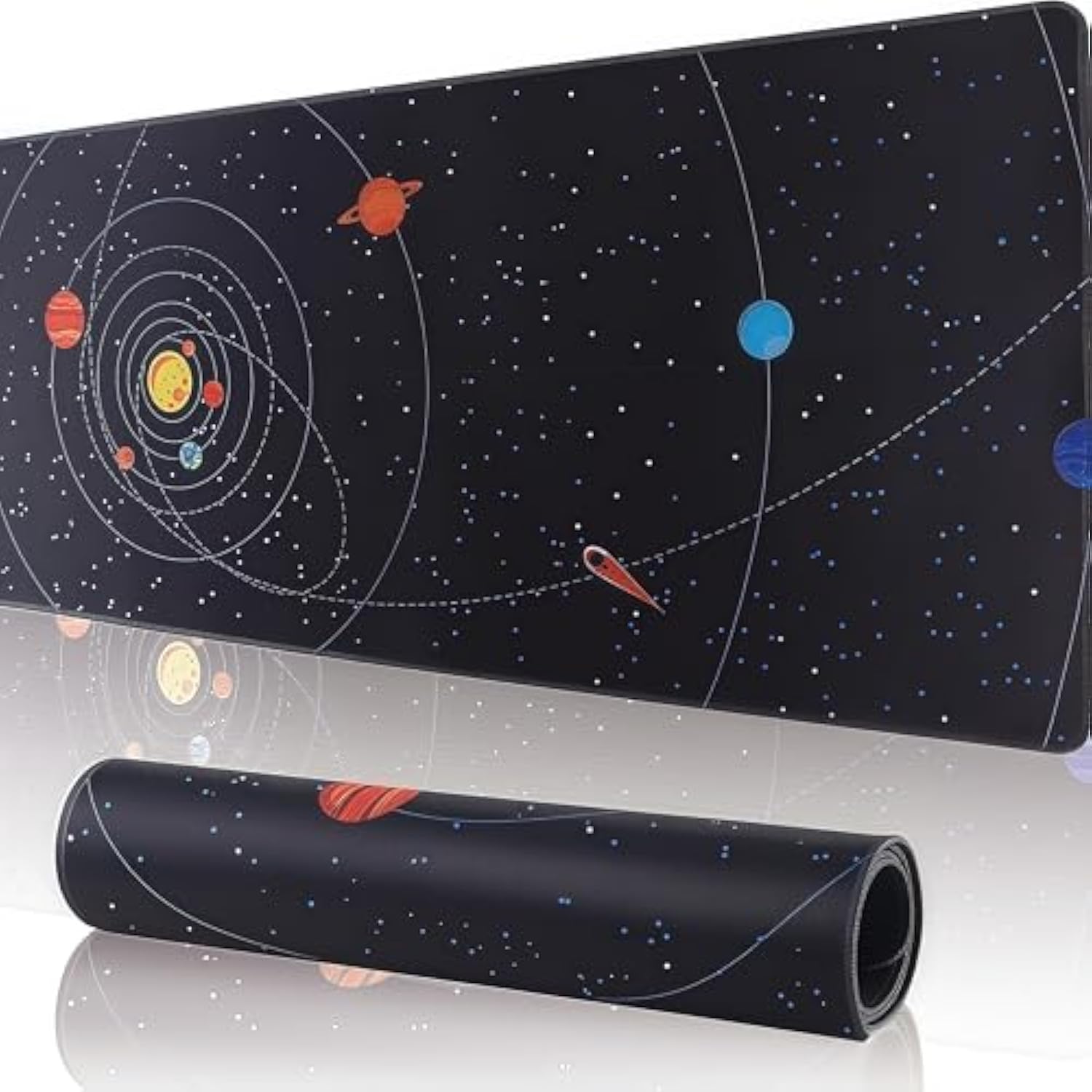 Large Gaming Mouse Pad For Desk Cover,35.43 X 15.75 Inches Large Black Computer Desk Pad Mat For Keyboard And Mouse,3Mm Thick Non-Slip Base Planet Space Mousepad For Desk Accessories