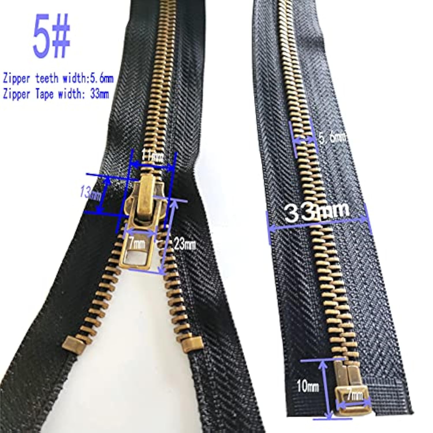 2Pcs #5 27 Inch Zippers For Jackets Sewing Coats Crafts Brass Separati