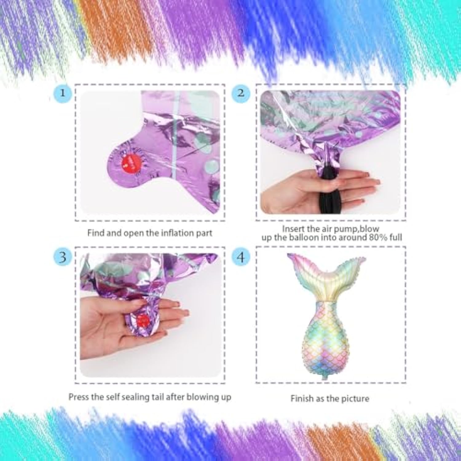 Mermaid Birthday Party Decor, Blue Pink Purple Mermaid Party Supplies Set For Girl, Mermaid Tail Shell Balloons Number 4 Balloon 32Inch With Happy Birthday Banner Kit, 4Th Girl Bady Decor