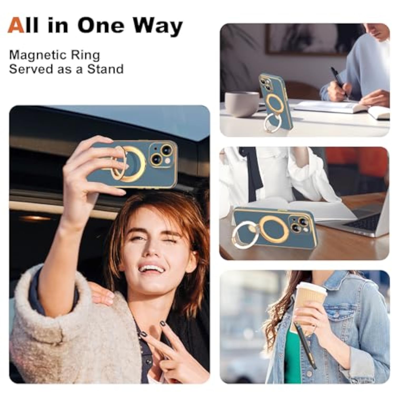 Grey Blue Plating Phone Case for iPhone 14 with 6.1" Stand