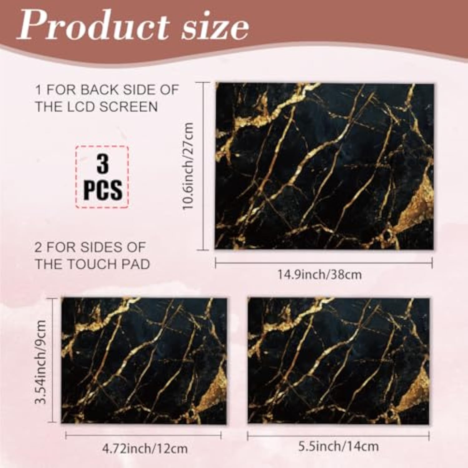 Black Gold Marble Laptop Skin Sticker Decals Fits 12" 13" 13.3" 14" 15 Inch Laptop Universal Removable Vinyl Notebook Art Protector Netbook Pc Cover Decal