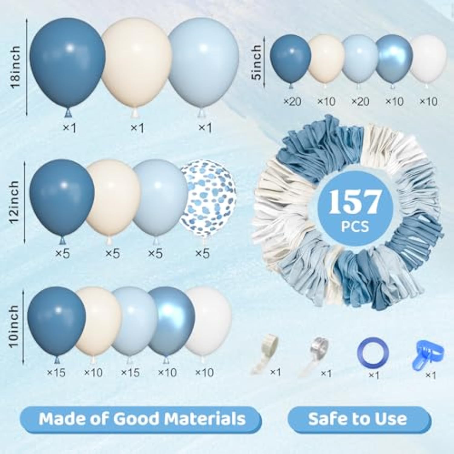 157pcs Dusty Blue Balloon Garland Kit for Baby Shower, Wedding & Birthday Decor