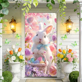 Easter Banner Decorations 35.4"X70.8" Fabric Easter Theme Spring Door Cover Welcome Front Door Hanging Decor Banner For Spring Party Decoration Supplies (Blue Ribbon Rabbit, 35.4"W X 70.8"H)
