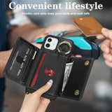 For Iphone 12 Case With Card Holder And Strap For Women,Crossbody Lanyard, Make Up Mirror,Ring Stand,Snap Clasp,Cute Phone Wallet Cases 6.1 Inch - Black