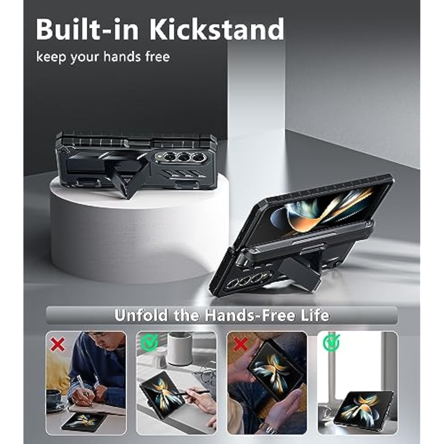 For Samsung Galaxy Z-Fold-4 Case: Military Grade Hinge Protection S-Pen Holder Heavy Duty Shockproof 360 Full-Body Protective Phone Cover With Kickstand For Galaxy Zfold 4 5G 2022 (Black)