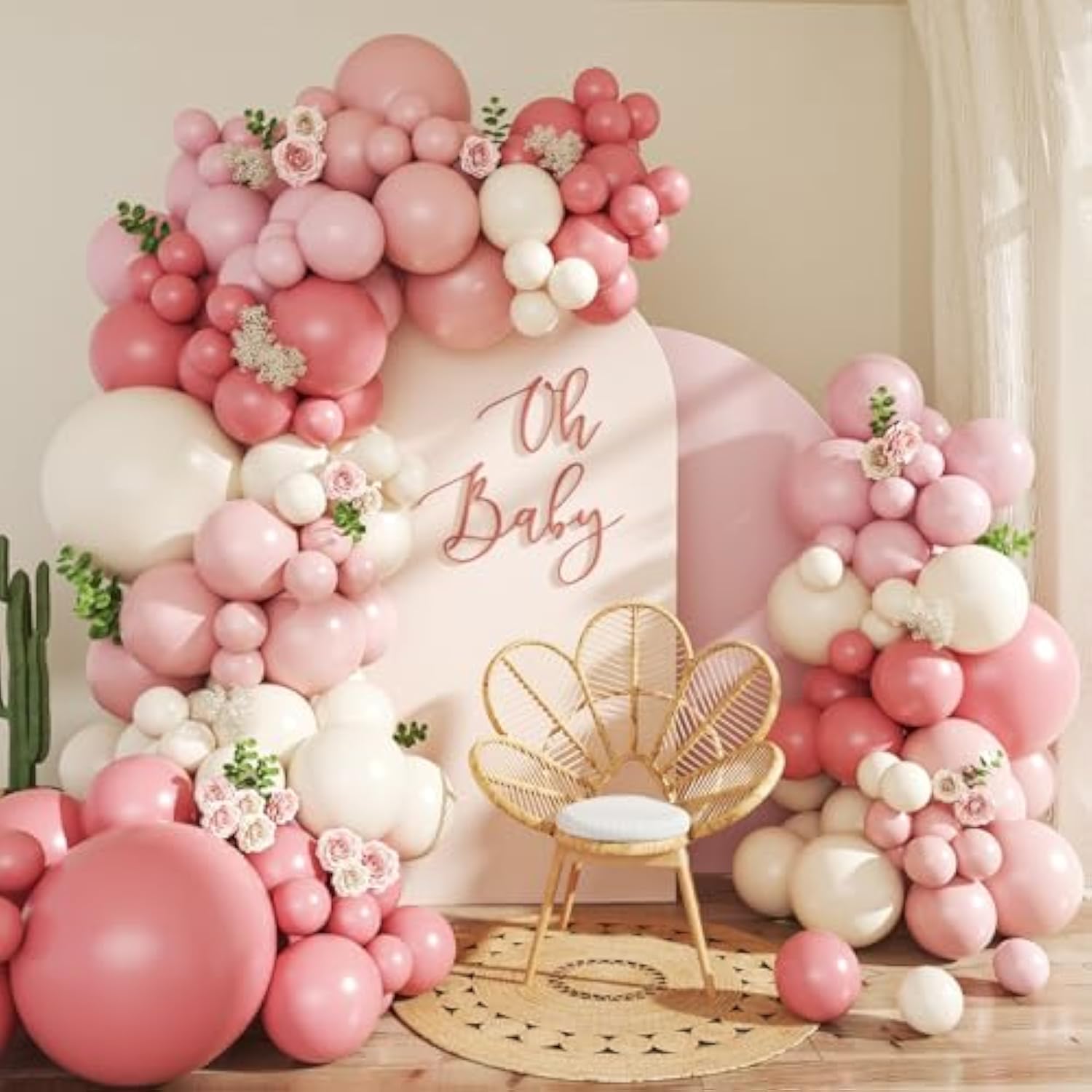 Pink Balloon Arch Kit, 124Pcs Pastel Light Dusty Blush Pink Sand White Balloons For Birthday Baby Shower Wedding Gender Reveal Decorations