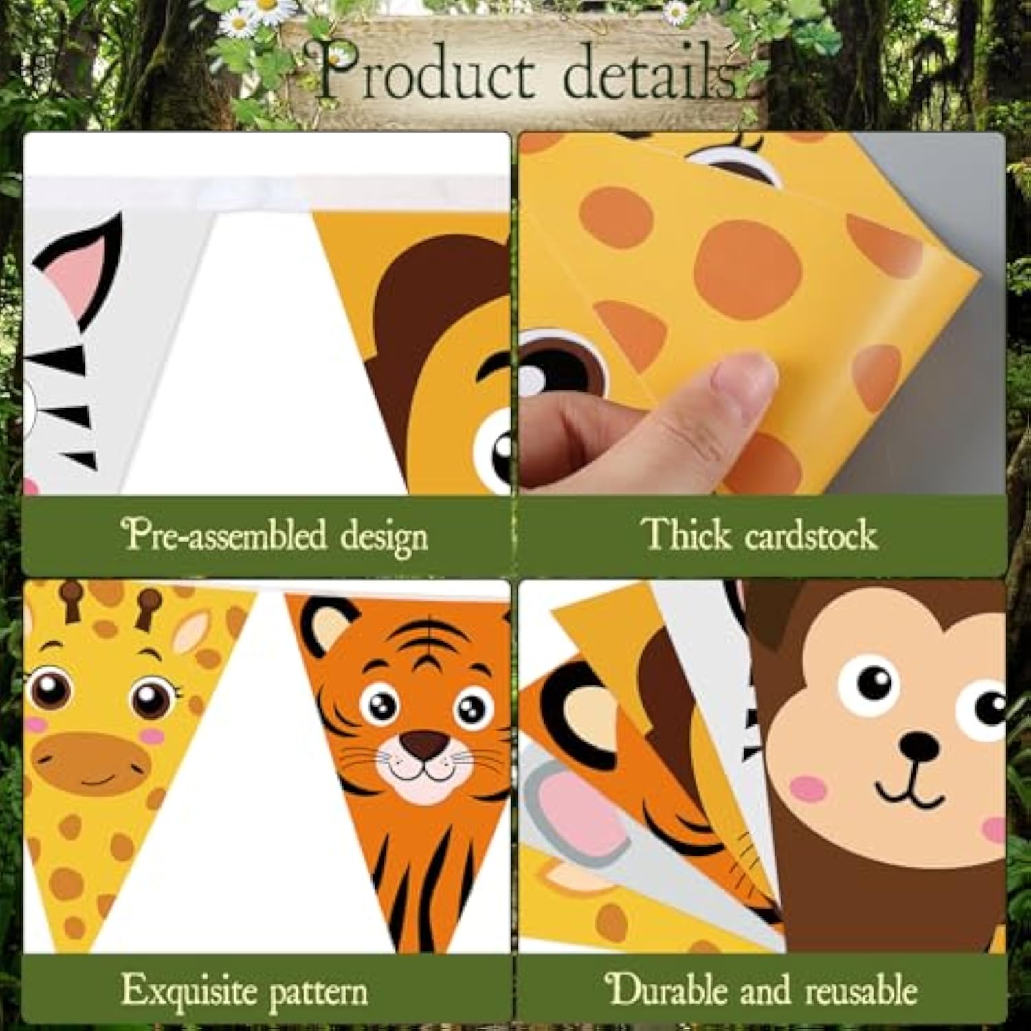 5 Pcs 49Ft Safari Animal Pennant Banners, Jungle Theme Wild One Baby Shower Birthday Decorations, Wild Animal Triangular Garland For Kids Party, Photo Backdrop, Classroom, Nursery Wall Decor