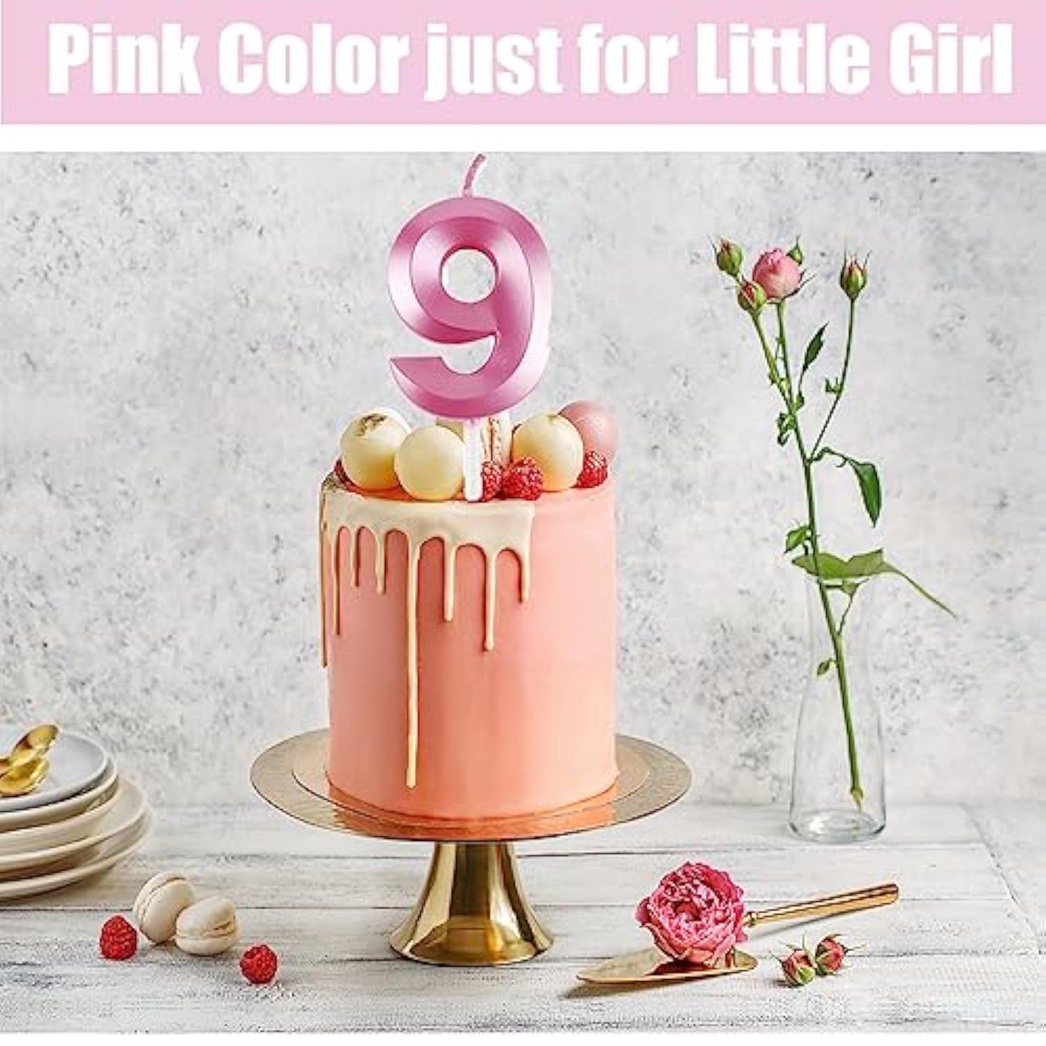 9Th Birthday Decoration For Girl - Sash, Rhinestone Crown, Cake Topper, Foil Balloon - Party Supplies (Rose)