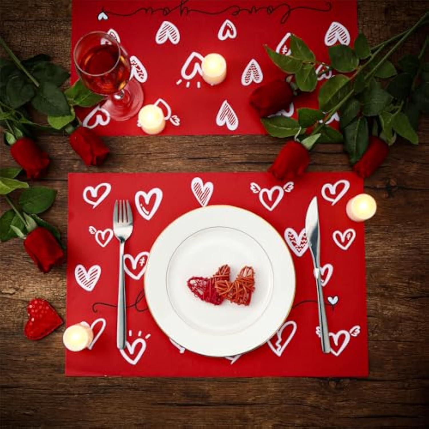 36 Pcs Valentine‘S Day Heart Paper Placemats Disposable 16.5 X 11.8 Inch Red Love Heart Placemat Paper Table Mat For Wedding Valentine Anniversary Party Kitchen Dining Table Decor