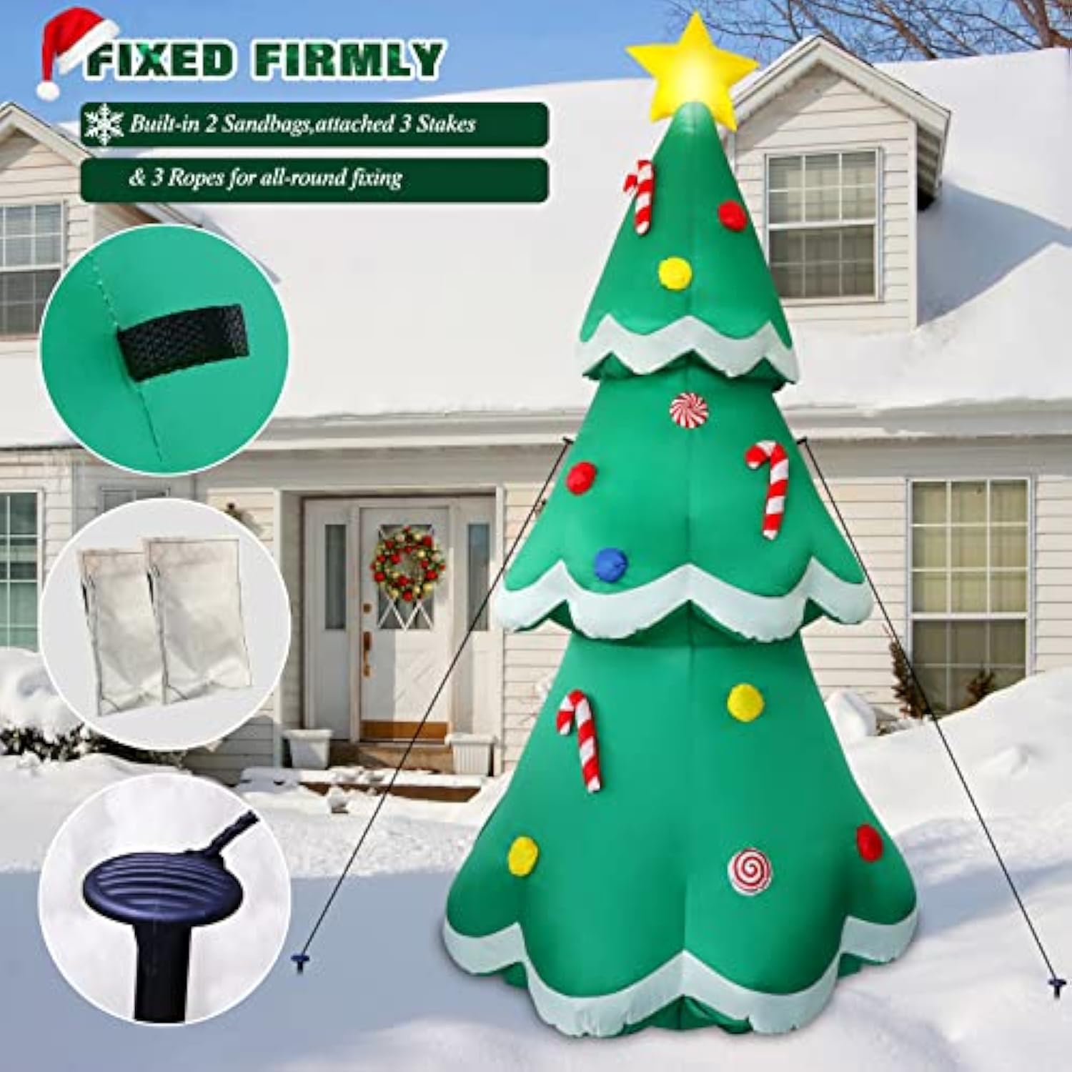 7 Ft Tall Christmas Inflatables Tree Decorations Outdoor, Blow Up Christmas Tree Yard Decor With Led Lights Star Treetop