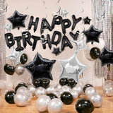 56Pcs Silver Black Happy Birthday Banner & Balloons Party Decorations (Black)