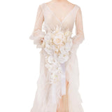 Bridal Bouquet Cascading, Nude & White Wedding Bouquets For Bride Bridesmaid 10" Artificial Flowers Bouquet For Wedding Decor