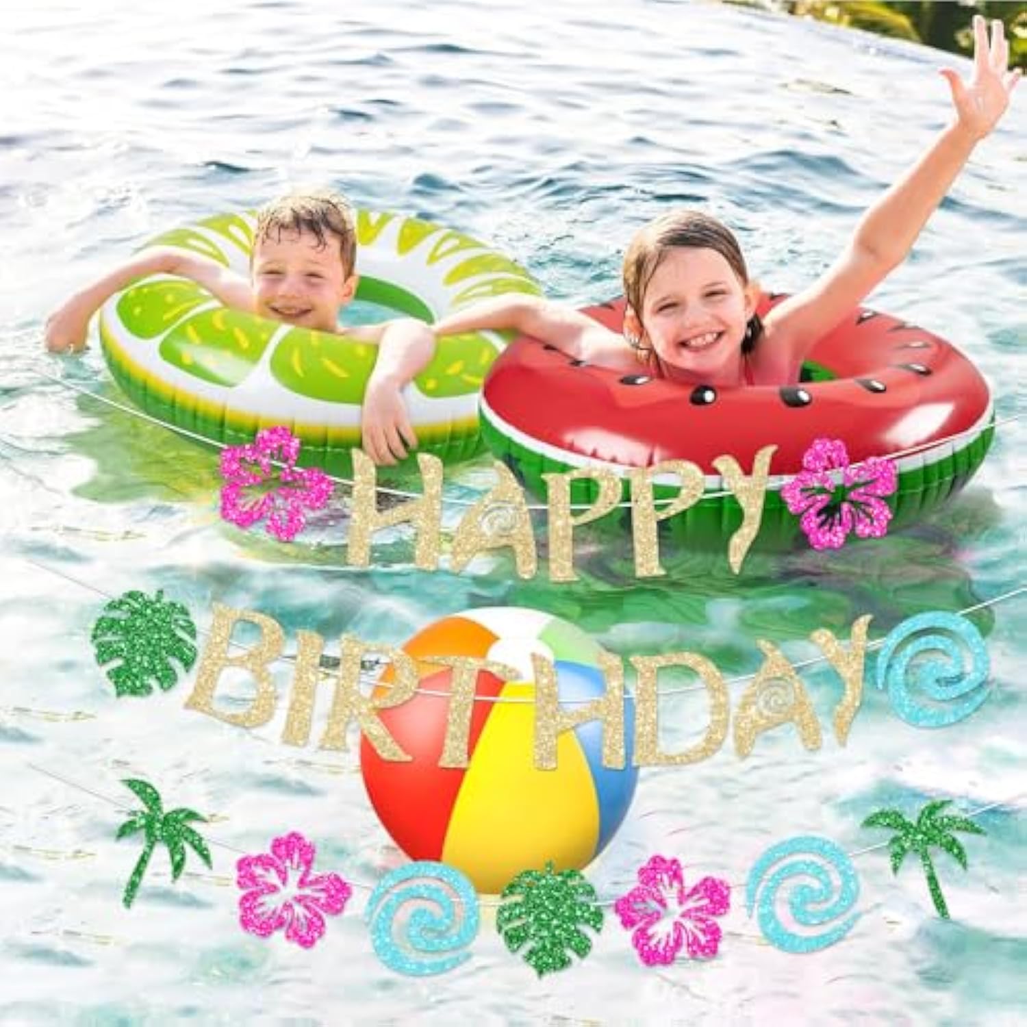 Hawaiian Moana Birthday Banner Party Decoration Glittery Gold For Happy Birthday Tropical Luau Summer Baby Shower Decor