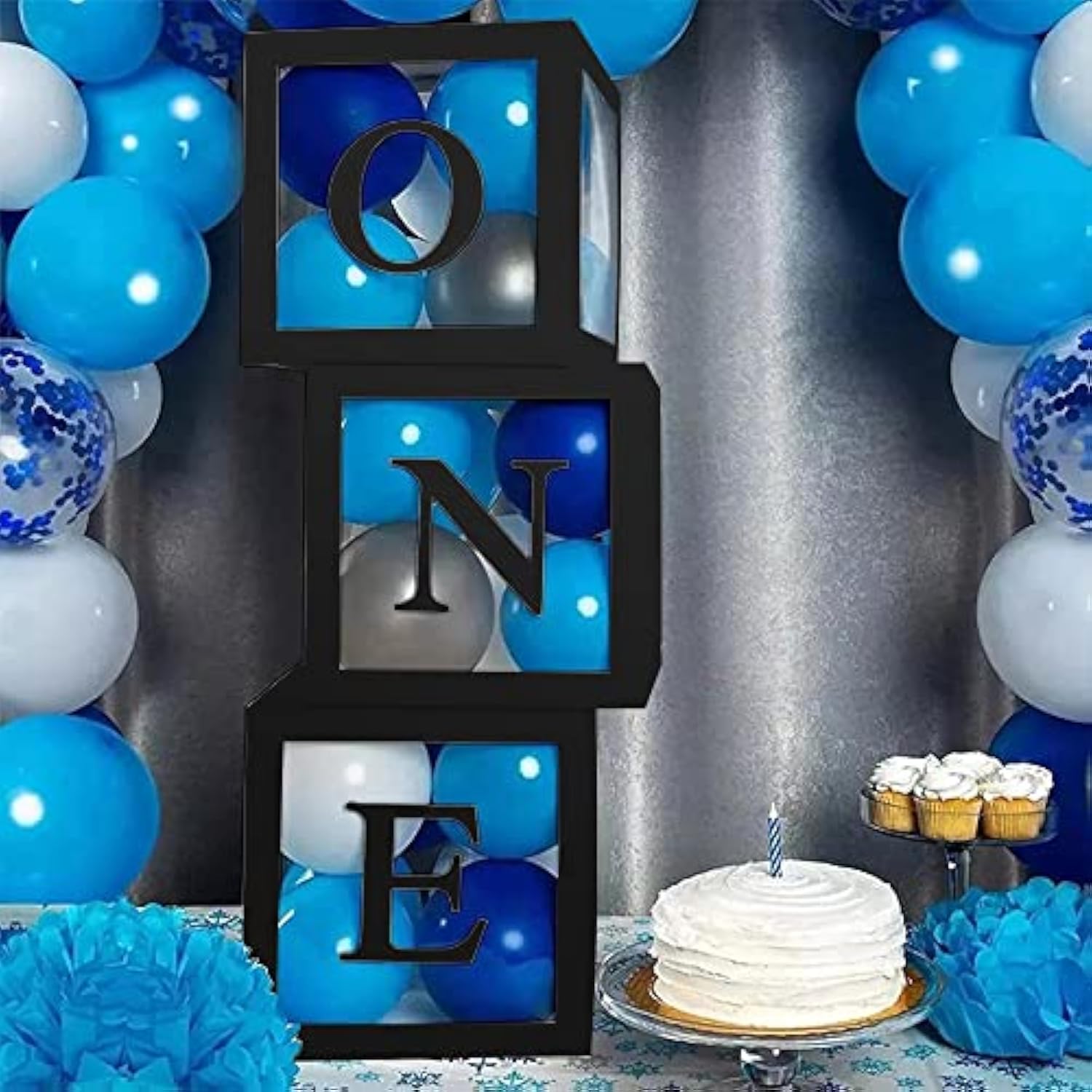 First Birthday Decorations For Girl Or Boy,3 Pcs One Balloon Boxes For 1St Birthday Girl Decoration,Baby Cube Blocks Party Decor With One Letters,Black