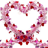 50 Ft Valentines Day Heart Tinsel Garland, Red Pink White Metallic, Shiny Foil Heart Hanging Garland Streamer For Home Indoor Outdoor Decor