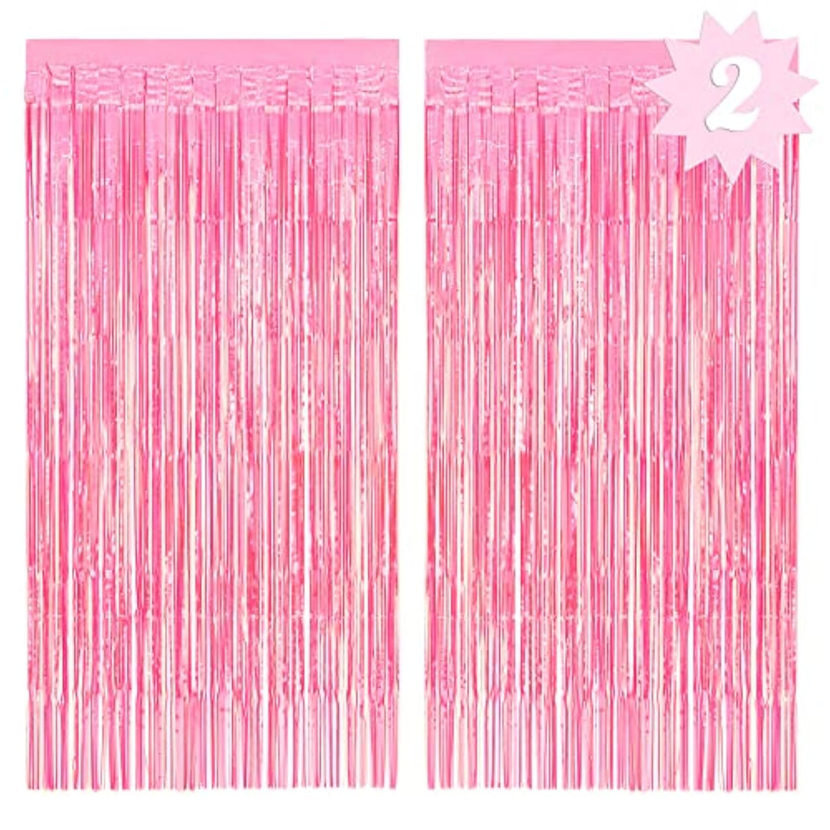 Hot Pink Iridescent Fringe Foil Curtains Set of 2 Bachelorette Wedding Backdrop