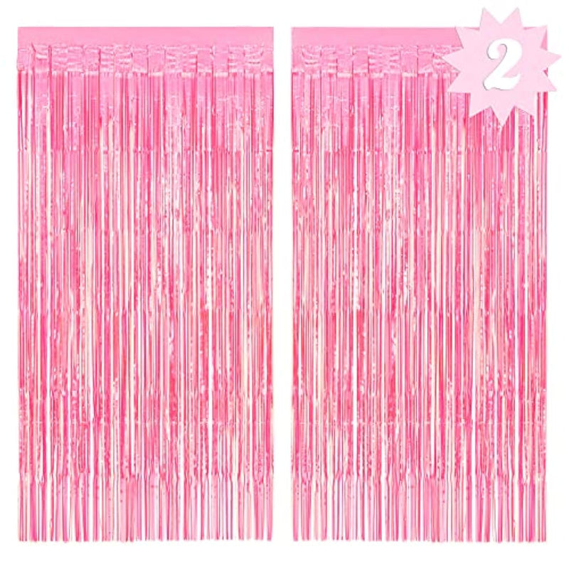 Decorations Hot Pink Iridescent Fringe Foil Curtain - Set Of 2 | Bachelorette Party Bridal Shower Backdrop, Wedding, Birthday Photo Booth