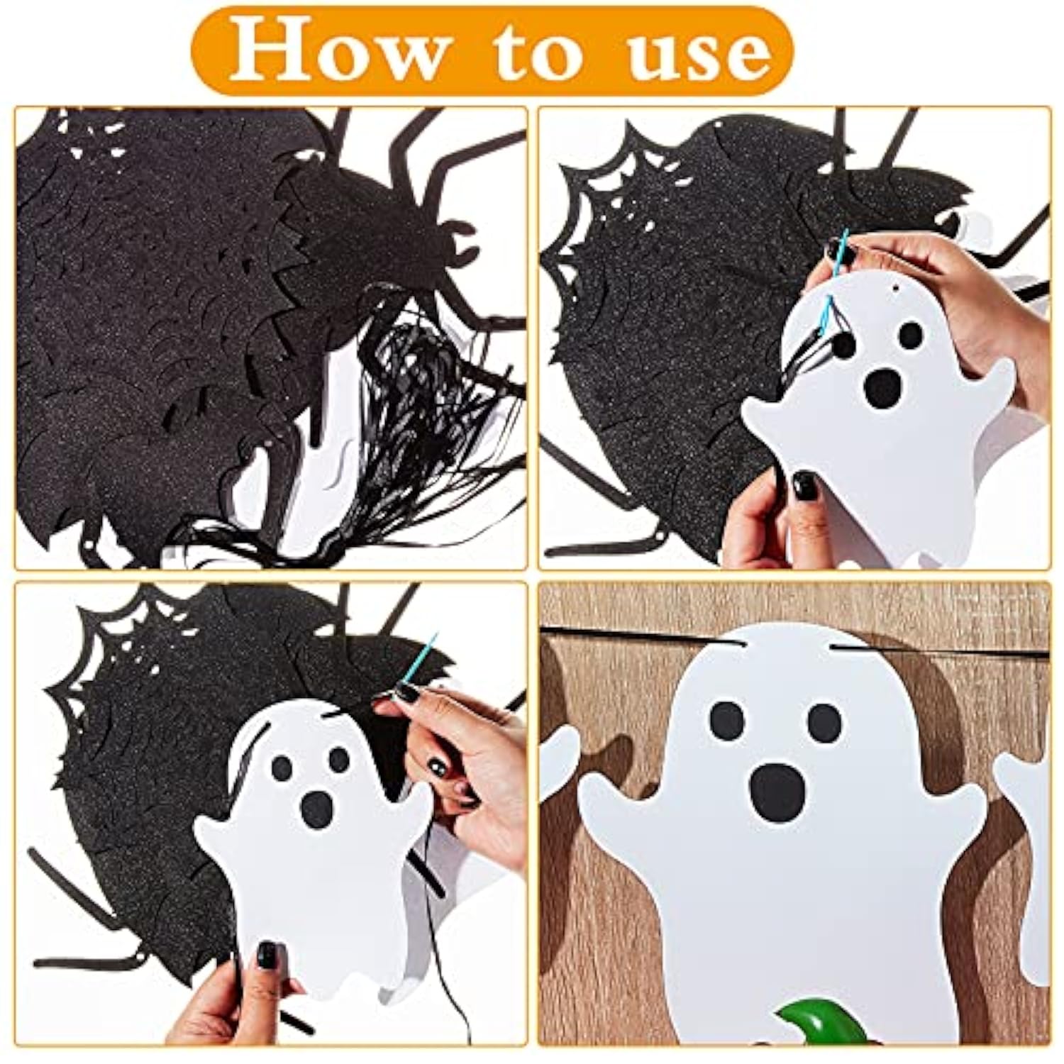 Glitter Halloween Banner Set: Bats, Spiders, Ghosts & 3D Bat Stickers